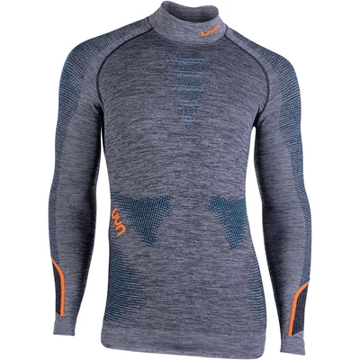 UYN Man Ambityon UW Shirt LG SL Melange Turtleneck, black melange-atlantic-orange shiny aláöltöző felső
