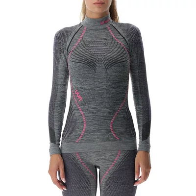UYN Lady Ambityion UW Shirt LG SL Melange Turtle Neck, black melange-purple-raspberry aláöltöző felső